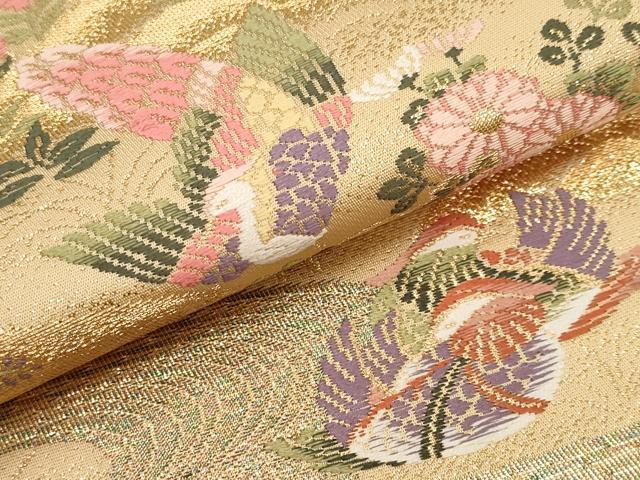 平和屋本店▼六通柄袋帯　唐織　御所車鴛鴦花文　本金箔24K　正絹　逸品　CABL1473tx