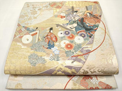 平和屋本店▼六通柄袋帯　唐織　琳派源氏物語絵巻　九百　本金箔　正絹　逸品　CABL1480tx