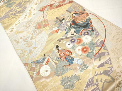 平和屋本店▼六通柄袋帯　唐織　琳派源氏物語絵巻　九百　本金箔　正絹　逸品　CABL1480tx