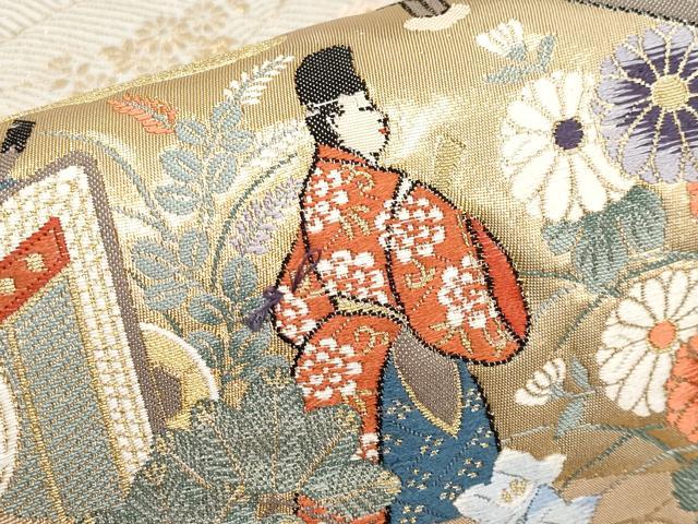 平和屋本店▼六通柄袋帯　唐織　琳派源氏物語絵巻　九百　本金箔　正絹　逸品　CABL1480tx