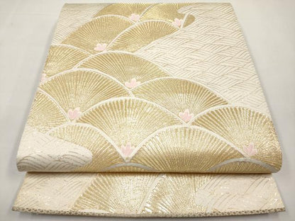 平和屋本店▼六通柄袋帯　松葉青海波　純金箔　24K　正絹　逸品　CABL1481tx