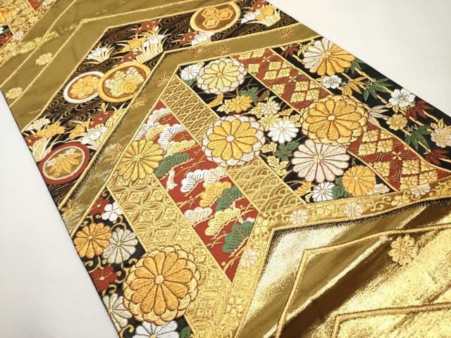 平和屋本店▼六通柄袋帯　唐織　能衣彩菊文　本金箔　正絹　逸品　CABL1490tx