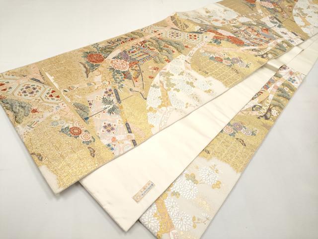 平和屋本店▼六通柄袋帯　唐織　桃山几帳の華　本金箔　正絹　逸品　CABL1492tx