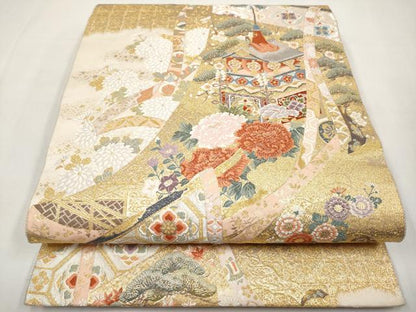 平和屋本店▼六通柄袋帯　唐織　桃山几帳の華　本金箔　正絹　逸品　CABL1492tx