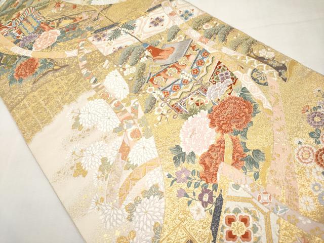 平和屋本店▼六通柄袋帯　唐織　桃山几帳の華　本金箔　正絹　逸品　CABL1492tx