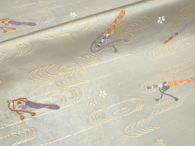 平和屋本店▼六通柄袋帯　唐織　流水花文　純金箔　手織二重箔　正絹　逸品　CABL1500tx
