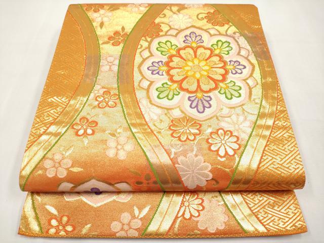 平和屋本店▼六通柄袋帯　立涌春秋華紋　K24金箔織　正絹　逸品　CABL1503tx