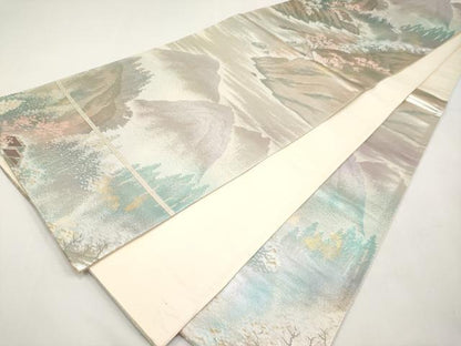 平和屋本店▼六通柄袋帯　名勝百景　保津峡早春　本金二重箔　正絹　逸品　CABL1504tx