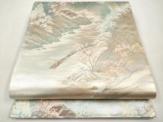 平和屋本店▼六通柄袋帯　名勝百景　保津峡早春　本金二重箔　正絹　逸品　CABL1504tx