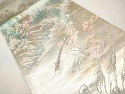 平和屋本店▼六通柄袋帯　名勝百景　保津峡早春　本金二重箔　正絹　逸品　CABL1504tx
