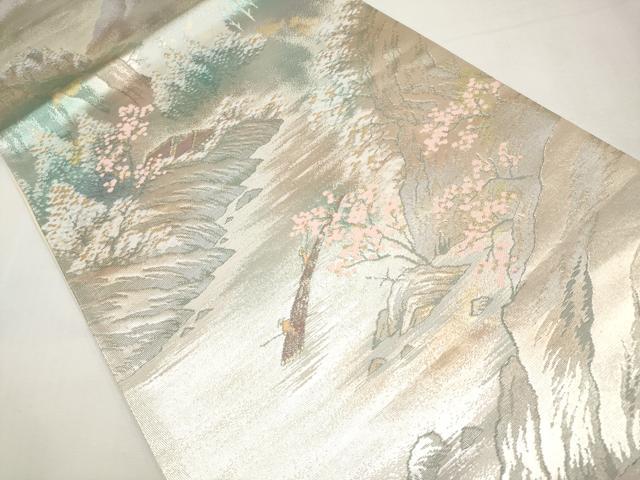 平和屋本店▼六通柄袋帯　名勝百景　保津峡早春　本金二重箔　正絹　逸品　CABL1504tx