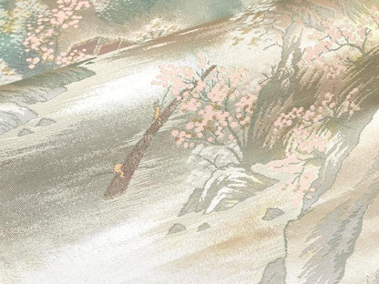 平和屋本店▼六通柄袋帯　名勝百景　保津峡早春　本金二重箔　正絹　逸品　CABL1504tx