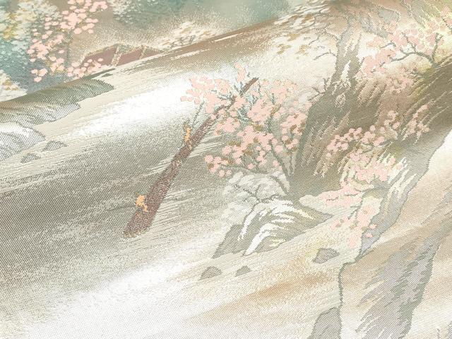 平和屋本店▼六通柄袋帯　名勝百景　保津峡早春　本金二重箔　正絹　逸品　CABL1504tx