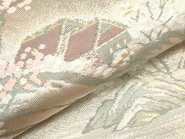 平和屋本店▼六通柄袋帯　名勝百景　保津峡早春　本金二重箔　正絹　逸品　CABL1504tx