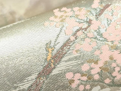 平和屋本店▼六通柄袋帯　名勝百景　保津峡早春　本金二重箔　正絹　逸品　CABL1504tx