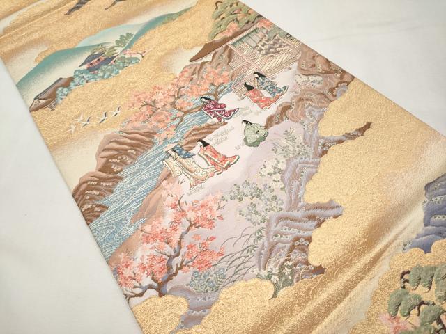 平和屋本店▼六通柄袋帯　九百錦　花鳥華飛鶴　本金二重箔　正絹　逸品　CABL1505tx