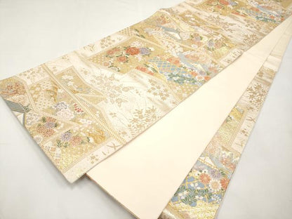 平和屋本店▼六通柄袋帯　唐織　光悦垣　九百　本金箔　正絹　逸品　CABL1506tx
