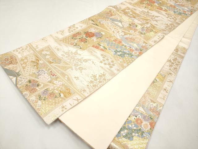 平和屋本店▼六通柄袋帯　唐織　光悦垣　九百　本金箔　正絹　逸品　CABL1506tx