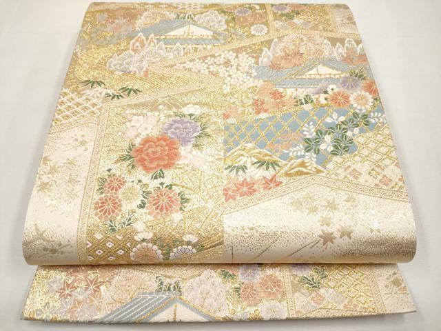 平和屋本店▼六通柄袋帯　唐織　光悦垣　九百　本金箔　正絹　逸品　CABL1506tx