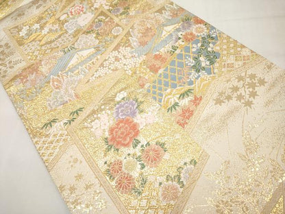 平和屋本店▼六通柄袋帯　唐織　光悦垣　九百　本金箔　正絹　逸品　CABL1506tx
