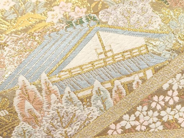 平和屋本店▼六通柄袋帯　唐織　光悦垣　九百　本金箔　正絹　逸品　CABL1506tx