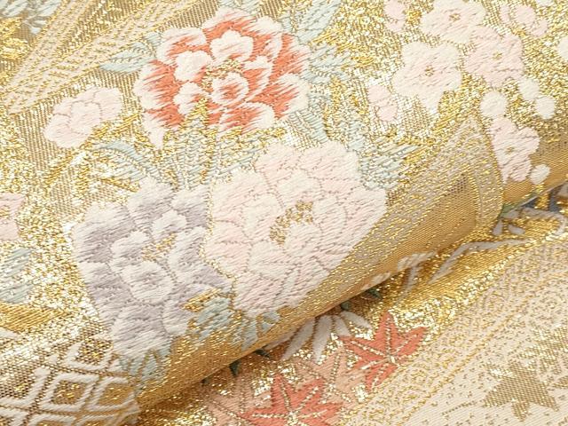 平和屋本店▼六通柄袋帯　唐織　光悦垣　九百　本金箔　正絹　逸品　CABL1506tx