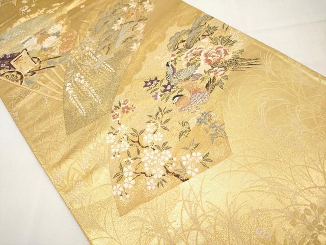平和屋本店▼六通柄袋帯　地紙花蝶文　九百錦　純銀・純金箔　正絹　逸品　CABL1507tx