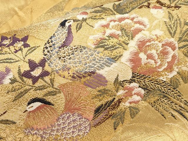 平和屋本店▼六通柄袋帯　地紙花蝶文　九百錦　純銀・純金箔　正絹　逸品　CABL1507tx