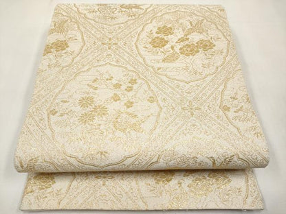 平和屋本店▼六通柄袋帯　つづれ　花鳥菱天井文　弐拾四金箔　正絹　逸品　CABL1513tx