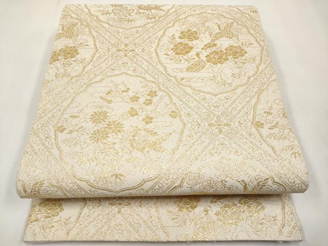 平和屋本店▼六通柄袋帯　つづれ　花鳥菱天井文　弐拾四金箔　正絹　逸品　CABL1513tx