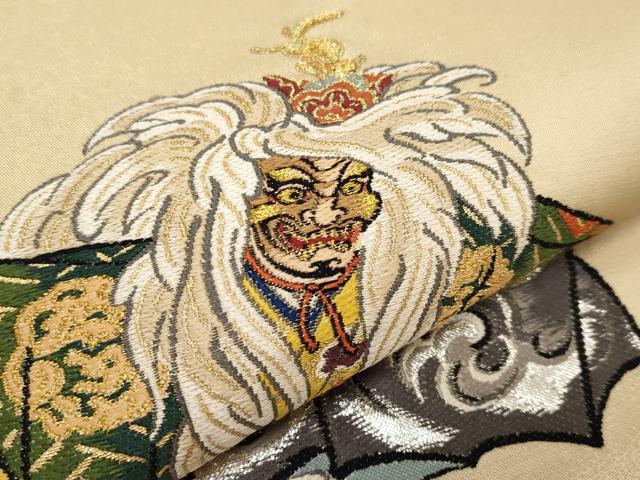 平和屋本店▼西陣　山口織物謹製　太鼓柄袋帯　手織唐錦　五天謹織　能舞　純金　大宮絹　保証書付き　正絹　逸品　CABL1514tx