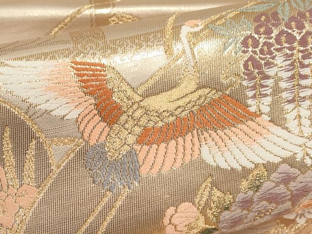 平和屋本店▼六通柄袋帯　唐織　飛鶴草花絵巻文　本金箔　正絹　逸品　CABL1515tx