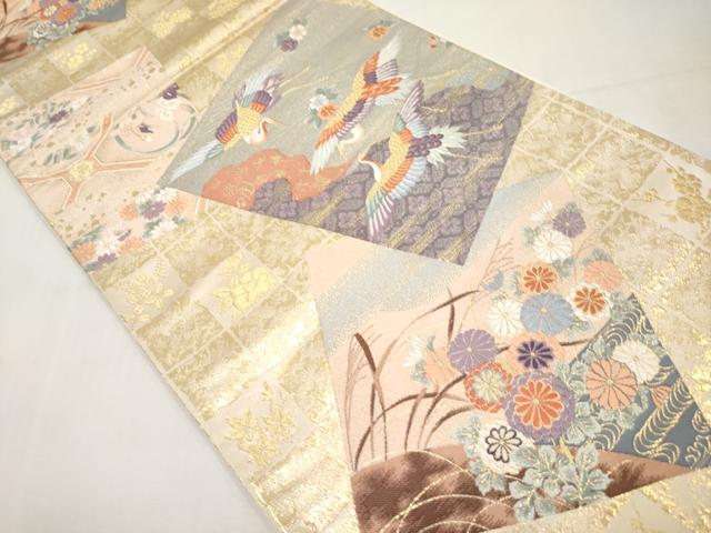 平和屋本店▼六通柄袋帯　唐織　色紙取群鶴文　純金箔24K　正絹　逸品　CABL1516tx