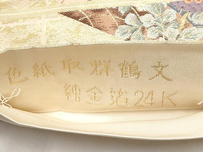 平和屋本店▼六通柄袋帯　唐織　色紙取群鶴文　純金箔24K　正絹　逸品　CABL1516tx