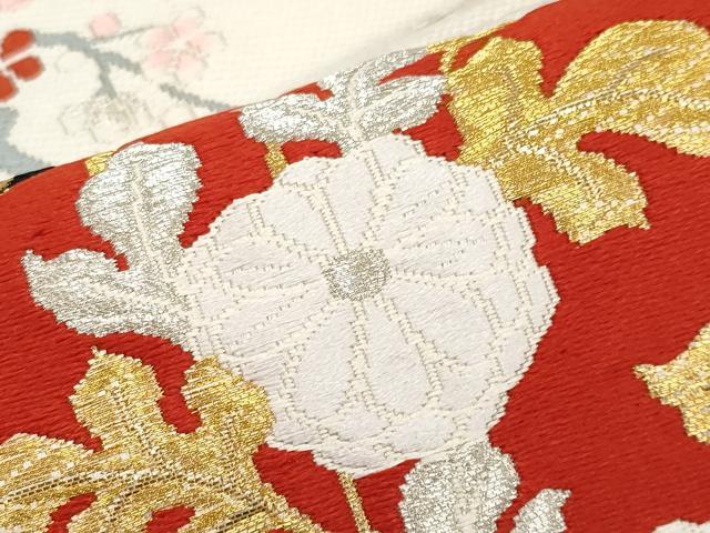 平和屋本店▼六通柄袋帯　唐織　扇面花鳥文　純プラチナ純金24K弐重箔　正絹　逸品　CABL1517tx