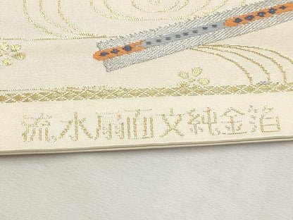 平和屋本店▼六通柄袋帯　流水扇面文純金箔　正絹　逸品　CABL1518tx