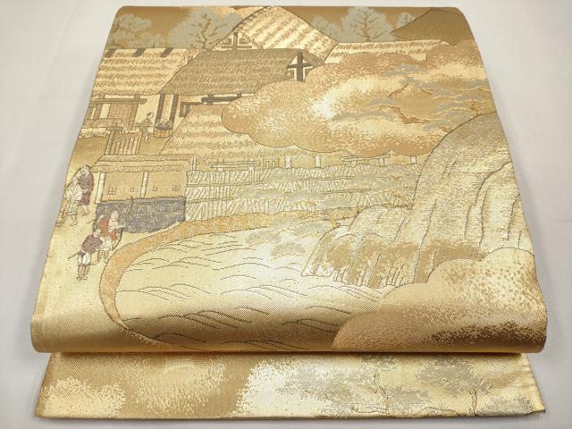 平和屋本店▼六通柄袋帯　人物風景文　本金箔　正絹　逸品　未使用　CABL1525tx