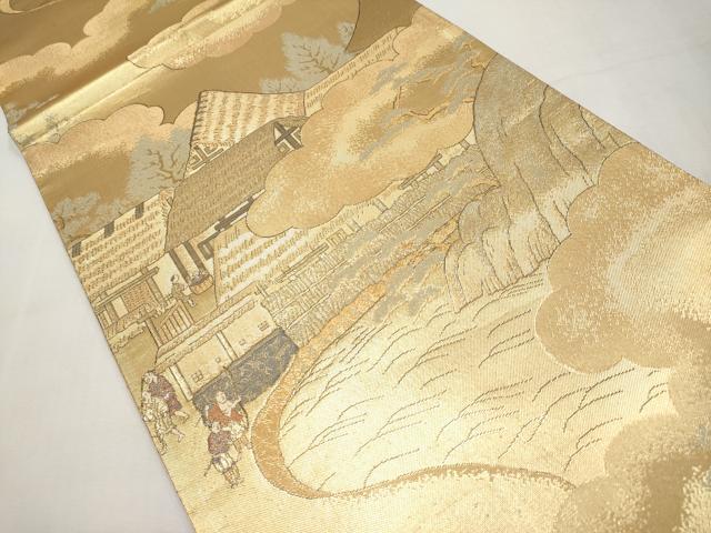 平和屋本店▼六通柄袋帯　人物風景文　本金箔　正絹　逸品　未使用　CABL1525tx