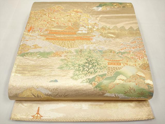 平和屋本店▼六通柄袋帯　平安の庭園本金箔24K　正絹　逸品　CABL1528tx