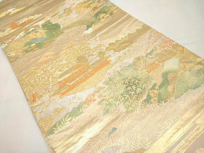 平和屋本店▼六通柄袋帯　平安の庭園本金箔24K　正絹　逸品　CABL1528tx
