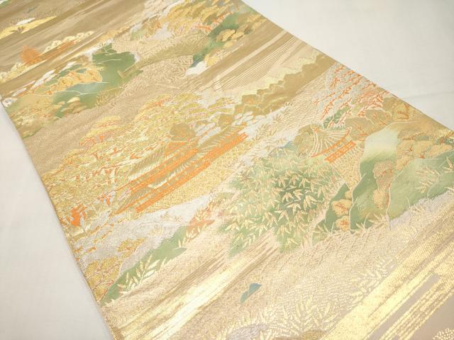 平和屋本店▼六通柄袋帯　平安の庭園本金箔24K　正絹　逸品　CABL1528tx