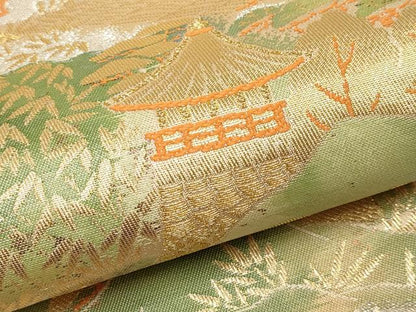 平和屋本店▼六通柄袋帯　平安の庭園本金箔24K　正絹　逸品　CABL1528tx