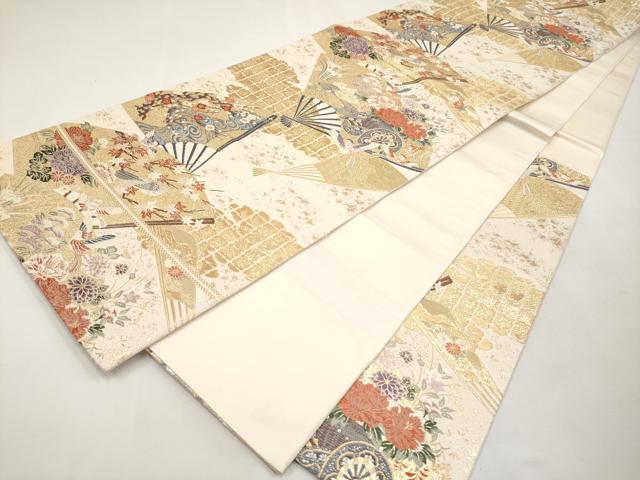 平和屋本店▼六通柄袋帯　唐織　扇面花車文　九百本金弐重織　正絹　逸品　CABL1529tx