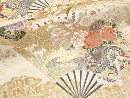 平和屋本店▼六通柄袋帯　唐織　扇面花車文　九百本金弐重織　正絹　逸品　CABL1529tx