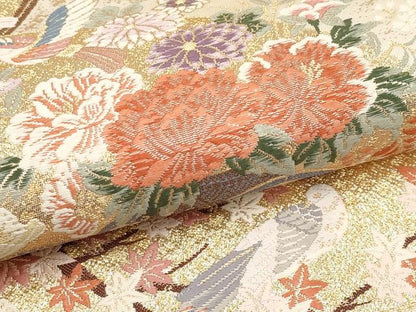 平和屋本店▼六通柄袋帯　唐織　扇面花車文　九百本金弐重織　正絹　逸品　CABL1529tx