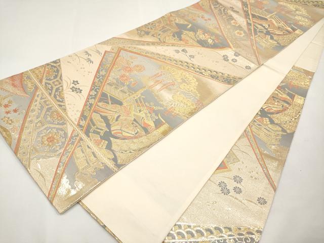 平和屋本店▼六通柄袋帯　平安人物風景文　純金24K本金箔二重織　正絹　逸品　CABL1530tx