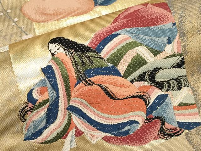 平和屋本店▼六通柄袋帯　唐織　歌人色紙　純金箔　正絹　逸品　CABL1531tx