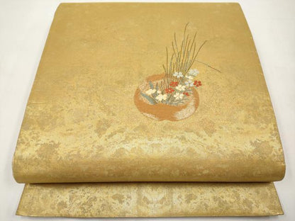 平和屋本店▼太鼓柄袋帯　飾花文　本金箔　正絹　逸品　CABL1532tx