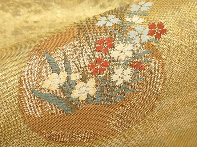 平和屋本店▼太鼓柄袋帯　飾花文　本金箔　正絹　逸品　CABL1532tx