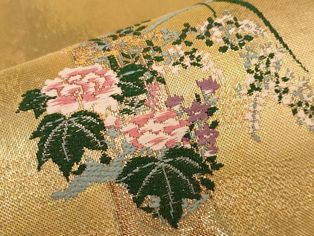 平和屋本店▼太鼓柄袋帯　飾花文　本金箔　正絹　逸品　CABL1533tx